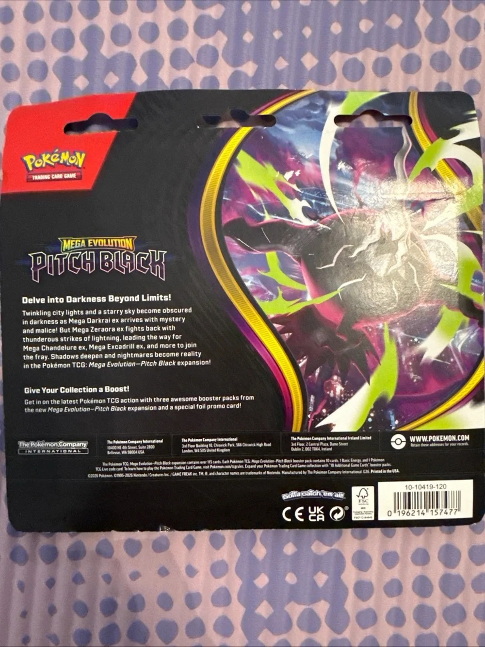 Trading Card Game Mega Evolution Pitch Black 3-Pack Blister with Binacle Promo -